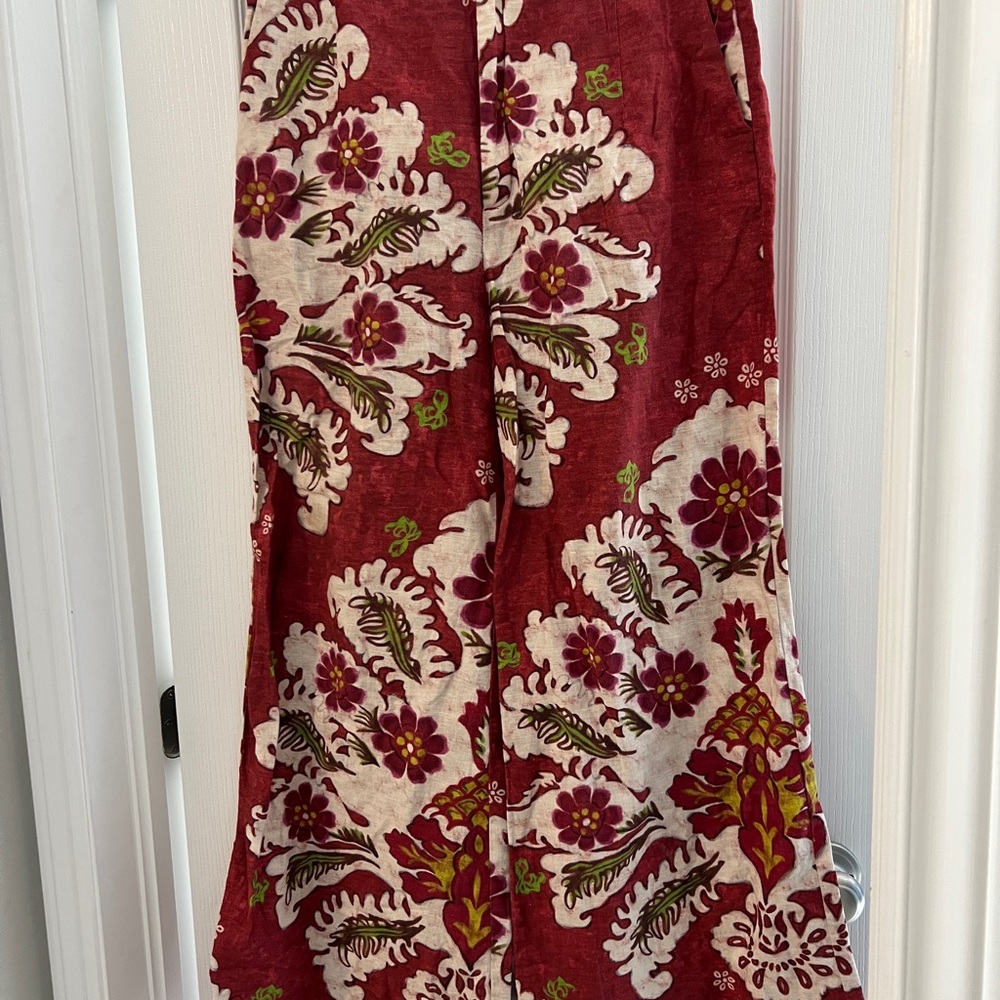 Floral Red and White Print Trousers